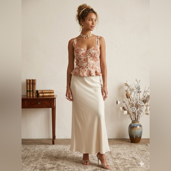 L.I.F.E. Love Is For Eternity 100% Cotton Floral Bustier Peplum Top Rust Small - Picture 2 of 7